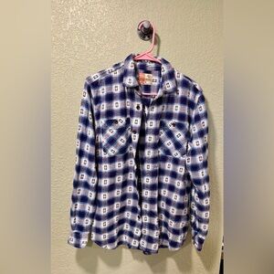 Ruff Hewn Blue and White Plaid Casual Button Down Shirt